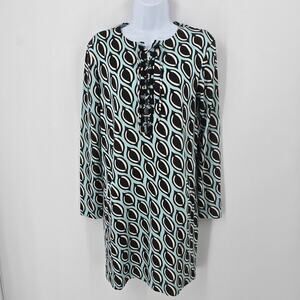 Diane Von Furstenberg Nana Silk Knit Dress Geometric Print Lace Up Mini Pockets
